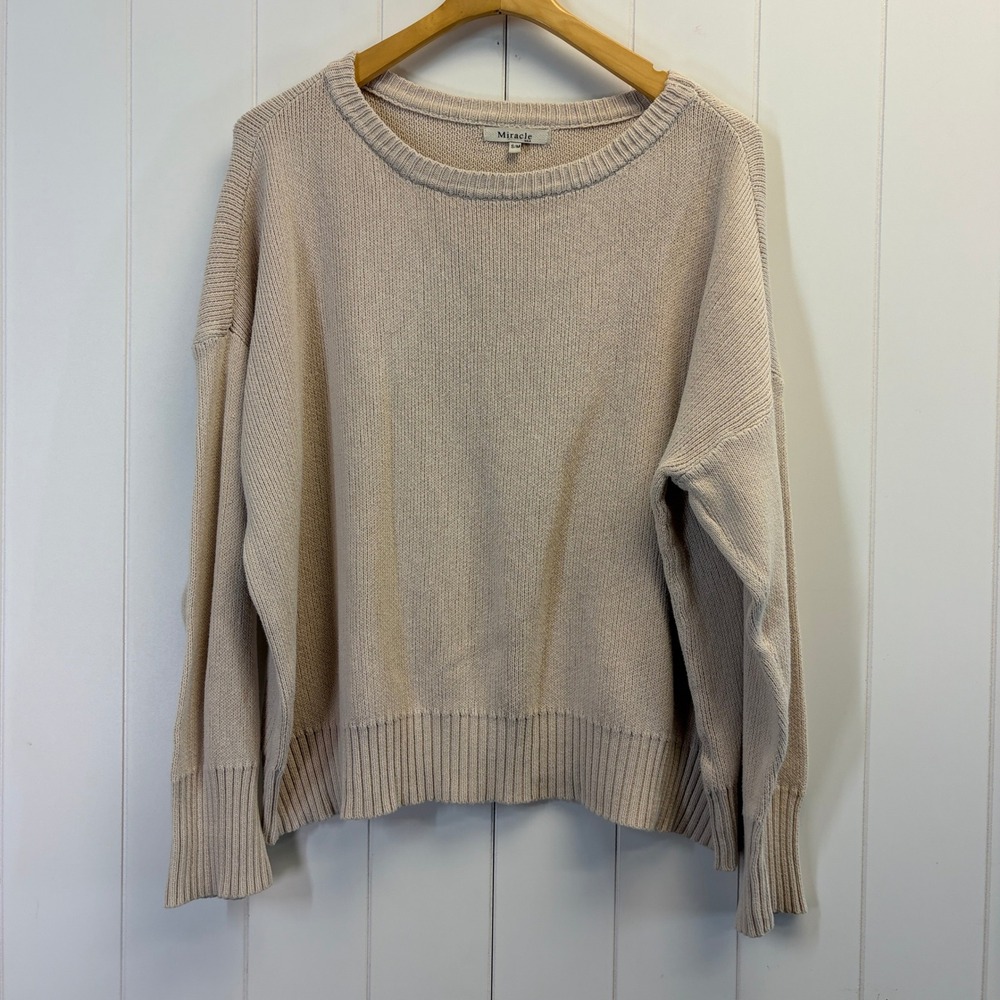 Miracle Preppy Minimalist Knit Sweater Womens Size M Neutral Cozy Hipster Indie